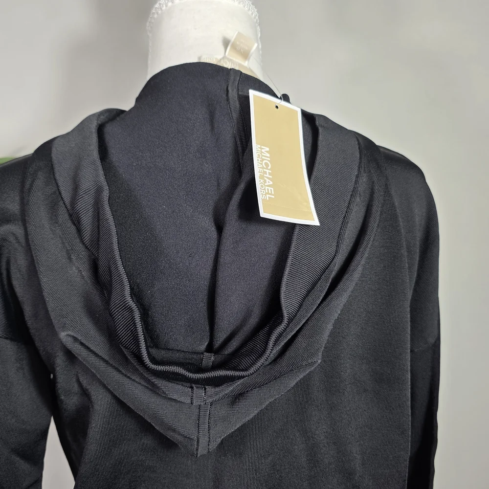 Michael Kors Black Zip Up Hoodie XS NWT Lightweight Knit Jacket - Picture 4 of 5